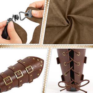 JoyFuncos – Cape médiévale avec capuche, ceinture viking en velours, protège-bras en cuir, kit de costume pour hommes adultes - Product Image 3