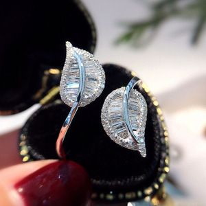 Leaf Open Zircon Ring for Women Chic Luxury Pave Nature Style Adjustable Fashion Jewelry Gift - Product Image 6