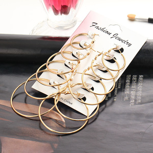 Lot de 6 paires de boucles d'oreilles créoles plaquées or, tailles variées, légères, grandes créoles, bijoux fantaisie <span class=keywords><strong>pas</strong></span> chers pour femmes - Product Image 2