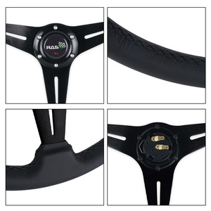 Volant RAS 35 cm 14 pouces en cuir véritable 3 branches pour voiture de course - Product Image 4