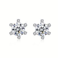 Parure de bijoux en moissanite, argent 925 plaqué rhodium, taille brillant, motif flocon de neige, pour femme, comprenant bague de mariage, collier et boucles d'oreilles