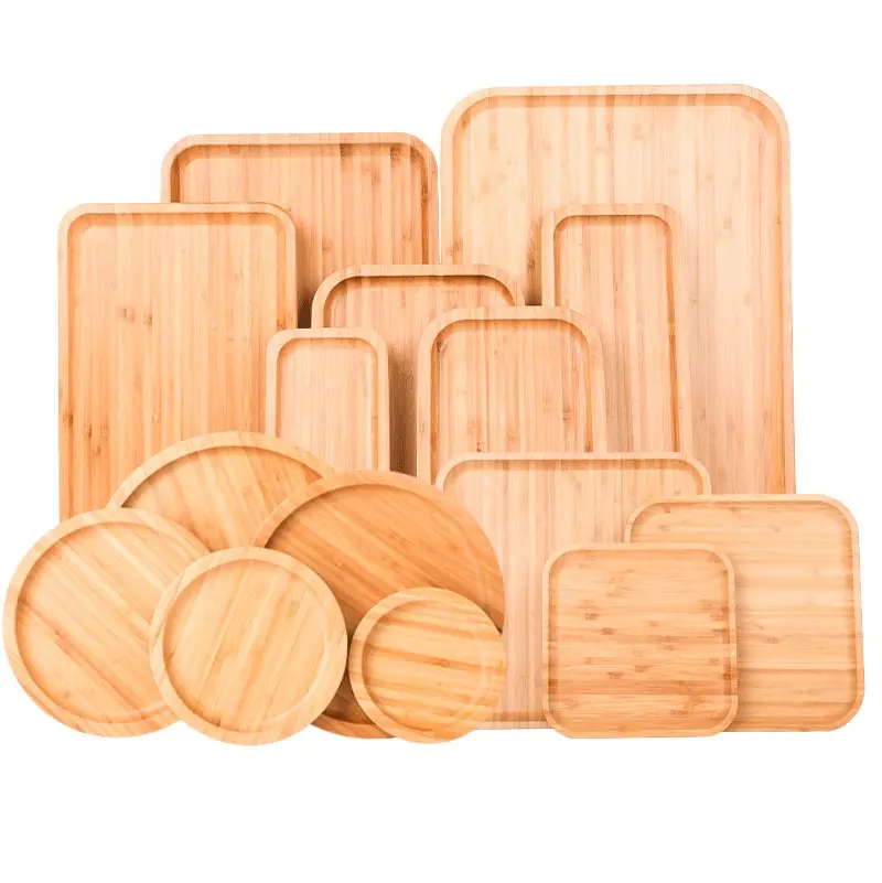 Platos de cena de madera de bambú para niños, biodegradables, ecológicos, de lujo, platos de bambú, juego de bandejas de Bambú
