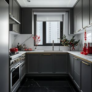 Armoires de cuisine modulaires de luxe Ensemble complet moderne en bois de chêne massif Armoire personnalisée écologique et étanche - Product Image 1