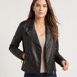 Veste en cuir noir pour femme, veste matelassée - toucher doux et premium, respirante, écologique, veste en cuir d'hiver - Product Image 4
