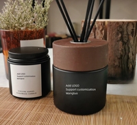 Diffuseur de parfum en verre noir mat de luxe avec logo personnalisé, 150 ml, bouteille cylindrique, bouchon à vis en bois, carton écologique recyclable