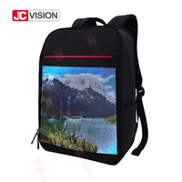 JCVISION Sac à dos à LED Affichage de signalisation numérique avec écran à LED Sac à dos d'ordinateur brillant à LED de voyage