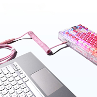 Keyboard Mekanikal USB C, kabel koil Keyboard Tipe C lengan ganda kepang, kabel Aviator dapat dilepas dalam pink