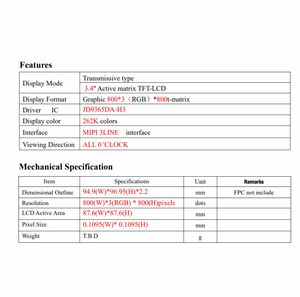 3.4 \ "TFT LCD 모듈 800x800 해상도 MIPI 3 라인 262K 색상 모든 시야각 - Product Image 5