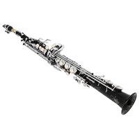 Bb Straight Soprano Saxophone Adjustable Bakelite Head Black Nickel Plated Body Silver Plated Keys Professional Woodwind