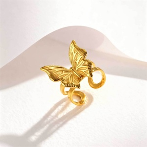 Anillo Moderno de Acero Inoxidable con Apertura de Mariposa, Chapado en Oro con Piedra Natural, Resistente a la Corrosión, Anillo de Compromiso con Gema, Regalo - Product Image 3
