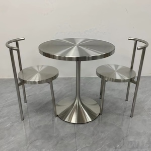 Table et Chaises de Repas en Acier Inoxydable de Style Industriel Moderne, pour Extérieur, pour <span class=keywords><strong>Mobilier</strong></span> d'Hôtel, <span class=keywords><strong>Restaurant</strong></span>, Café - Product Image 1