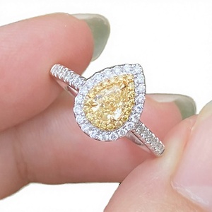 Korea Style Luxury White Gold <b>Rings</b> with Natural Yellow Diamond Brilliant Cut Prong Setting for Women <b>Couples</b> Wedding Engagement - Product Image 2
