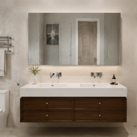 Meuble-lavabo de salle de bain d'hôtel en pierre frittée de luxe moderne avec miroir intelligent, taille et couleur personnalisables, fournisseur d'usine