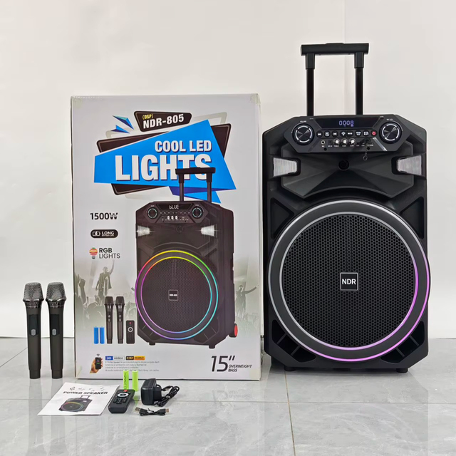 New NDR-805 15Inch Rechargeable Original Blue Tooth Super Loud Party Rgb 2 Microphone Camping Outdoor Wireless Speaker for Dance