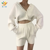 AJB 2026 Automne Ensemble 2 Pièces Femme : Cardigan et Short Assortis, Couleur Unie, Manches Longues, Tricot Ample, Tenue Décontractée OEM