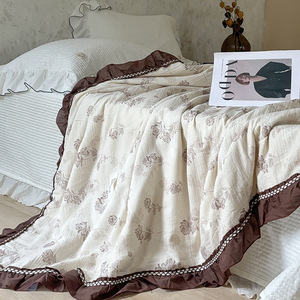 Couette d'été rétro florale en coton et lin 200x230cm, tissage sergé, légère et rafraîchissante - Product Image 3