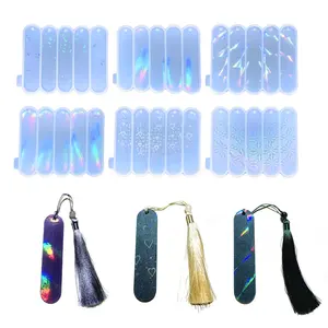 DM599 DIY अंडाकार आयताकार चमकदार होलोग्राफिक पारदर्शी बुकमार्क मोल्ड Epoxy राल शिल्प गहने बनाने के लिए सिलिकॉन Molds
