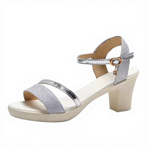 Sandalias Elegantes Casuales de Mujer con Punta Cerrada, Doradas y Plateadas, de PU Ligero, con Tacón Cuadrado, Tira Única, PVC, para Verano y Otoño - Product Image 4