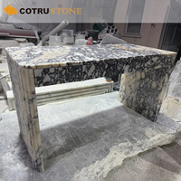 Mesa de Oficina Rectangular Moderna de Mármol Natural Calacatta Viola, Mesa de Conferencia Tallada a Mano con Cajón