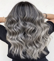 Perruque Lace Front Grise avec Mèches Poivre et Sel pour Femmes, Cheveux Humains Remy Européens, HD Transparent, Nœuds Blanchis, Sans Colle, Longue