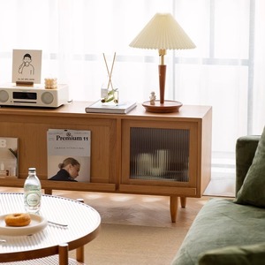 Zeyang Nordic Solid Wood TV Cabinet With Rattan Weave <b>Storage</b> Living Room Floor Stand Modern Minimalist Design - Product Image 3