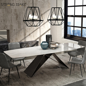 โต๊ะในบ้านสุดทันสมัยหรูหรารางหญ้าแบบหินอ่อนพร้อมชุดโต๊ะอาหารทำจากอิตาลีทำจากสแตนเลสสำหรับห้องรับประทานอาหาร - Product Image 5