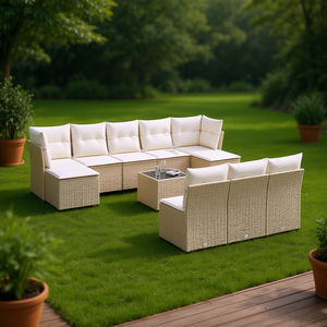 Ensemble de canapés de jardin en rotin beige 6 places, mobilier d'extérieur résistant aux intempéries, design contemporain - Product Image 2