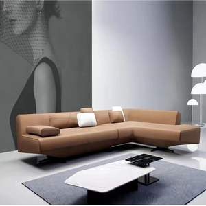 Set di divani moderni di lusso in pelle importata a forma di L Set di divani in stile italiano - Product Image 2