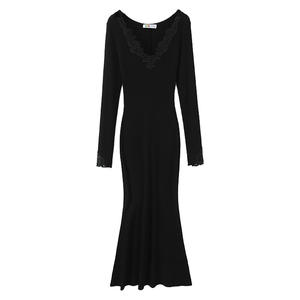 รันฉีชุดราตรีแขนยาวปักลายลูกไม้คอวีทรงเข้ารูปเอวธรรมชาติสวมใส่สบายขนาดพลัสไซส์ - Product Image 1