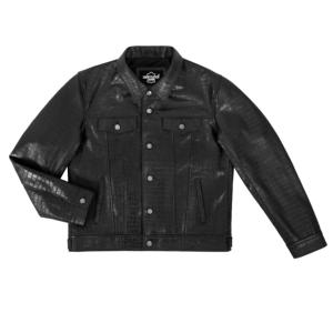 Veste pour homme en cuir véritable imprimé croco noir 100% personnalisée, coupe classique, doublure premium, fermeture éclair YKK, marque privée OEM, usage quotidien - Product Image 1