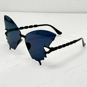 Relatiegeschenk Vlindervorm Zonnebril Vrouwen Y 2K Vintage Randloze Oversized Zonnebril Brillen Gafas Zwart Rood Geel - Product Image 2