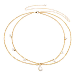 สร้อยคอแฟชั่นประดับมุกทองคำ จี้รูปหยดน้ำ ประดับเพชรเทียม เหมาะสำหรับใส่ไปทะเล สร้อยคาดเอวแบบเส้นเดียว ประดับมุกเทียม - Product Image 5