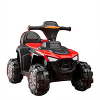 WELLDONE Quad à pédales pour enfants rouge et noir, voiture à quatre roues en plastique alimentée par batterie avec pneus antidérapants pour jouer en plein air