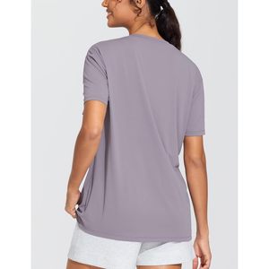 Camiseta de Manga Corta para Mujer, Cuello en V, Corte Holgado, Transpirable, de Poliéster Jersey, Informal, para Entrenamiento, Top Básico de Verano - Product Image 2