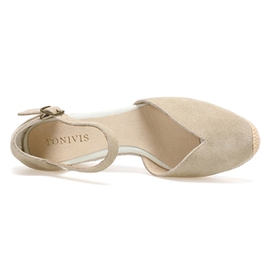 Sandales à <span class=keywords><strong>espadrilles</strong></span> à talons hauts pour femmes avec boucle en <span class=keywords><strong>cuir</strong></span> talon épais daim supérieur été sandales <span class=keywords><strong>compensées</strong></span> en plein air - Product Image 4