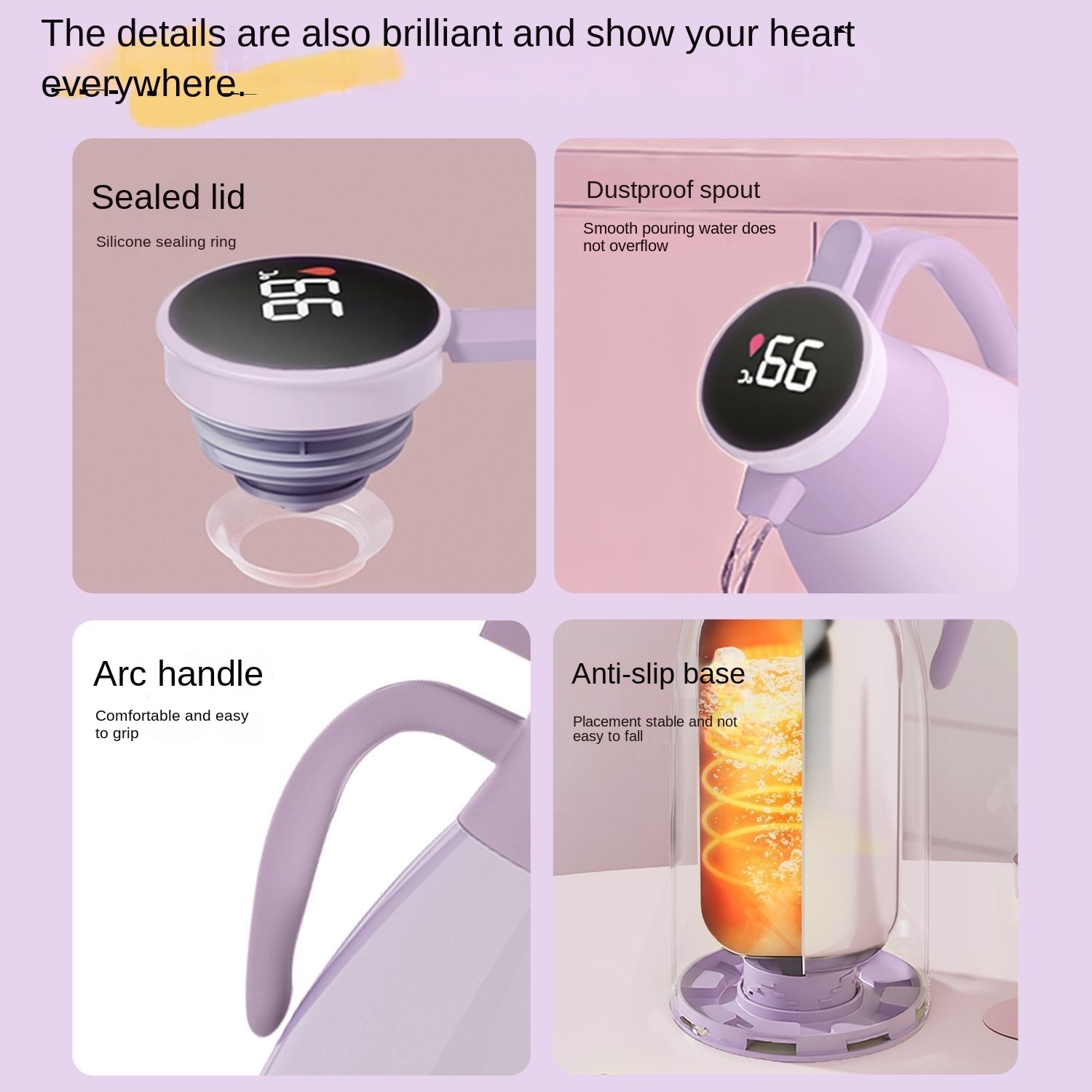 New Purple Insulation Pot Digital Temperature Display Vacuum Flask Smart Drinkware Large Capacity Glass Bottle 24-36 Hours Home view 3