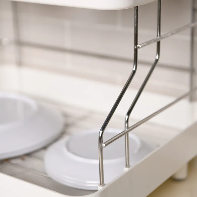 Hete Verkoop Grote Capaciteit Keuken Afdruiprek Plastic Keuken Opslag Dubbele Laag