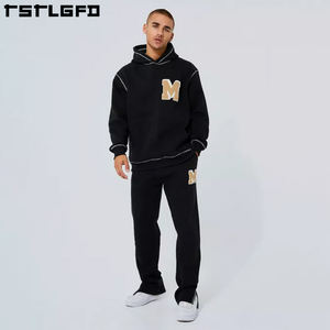 ชุดวอร์มผ้าฝ้ายออร์แกนิกเป็นมิตรกับสิ่งแวดล้อมชุดเสื้อมีฮู้ดและกางเกงตะเข็บตัดกันทรงโอเวอร์ไซส์ - Product Image 4