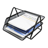 Ounan - Plateau de classement en métal noir à 2 niveaux pour papier A4, empilable, en maille, pour rangement de documents, papier lettre CN;ZHE