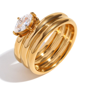 Stainless Steel 18K Gold Plated North Star Zircon Signet Ring <b>Retro</b> Niche Unisex Versatile Closed Personalized Band - Product Image 1