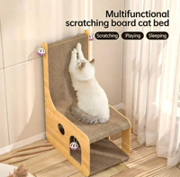 Griffoir vertical en carton ondulé en forme de chaise avec niche et maisonnette pour chats d'intérieur et jouets à bille – Vente en gros
