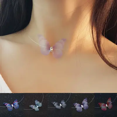 VRIUA Charm Jewelry Trong Suốt Vô Hình Dây Câu Chain Pha Lê Đầy Màu Sắc 3D Bướm Chokers Vòng Cổ Cho Phụ Nữ