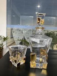 Iceberg Whiskey Glass Fancy 10oz Square Crystal Iceberg Whiskey Glass Plated With Gold