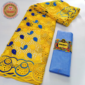 Tessuto di pizzo secco africano <span class=keywords><strong>bianco</strong></span> puro con Bazin originale ricco per le donne nigeriane sposa sposa Voile - Product Image 5