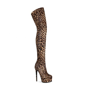 Cheetah Pattern High Platform High Thin Heel Women Boots High Heel Thigh High <b>Booties</b> Side Zipper Daily Over Knee High Boots - Product Image 5