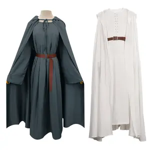 Baige Meilleure Vente Seigneur Anneaux Cosplay Costumes Adulte Gris Blanc Robe Cape Tunique Performance Halloween Gandalf Costume avec Chapeau