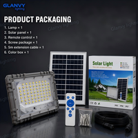 Projecteur solaire LED extérieur IP67 étanche en ABS certifié CE, haute luminosité, rechargeable 50W 100W 200W 300W pour jardin et sécurité