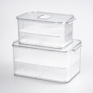 Hot Sales Transparent Stackable Durable PET Plastic Fridge Food Storage Container Organizer Set for Refrigerator