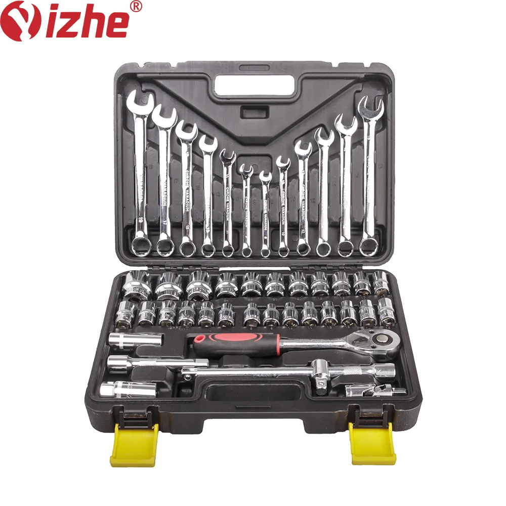44pcs Combination Spanner Set Socket Wrench In Black Box Auto Repair Tool Kit 1/2in Wrench Socket Set With 24t Ratchet Handle