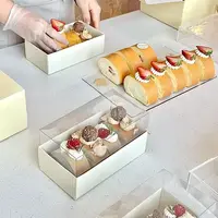 Uzun plastik şeffaf kapak pembe ekmek paketleme isviçre rulo keki kutusu özel baskılı hediye tatlı gıda ambalajı şeffaf pasta kutusu